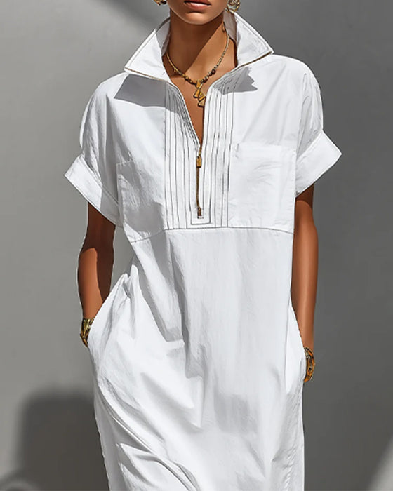 Robe Revers Fermeture Éclair Poche