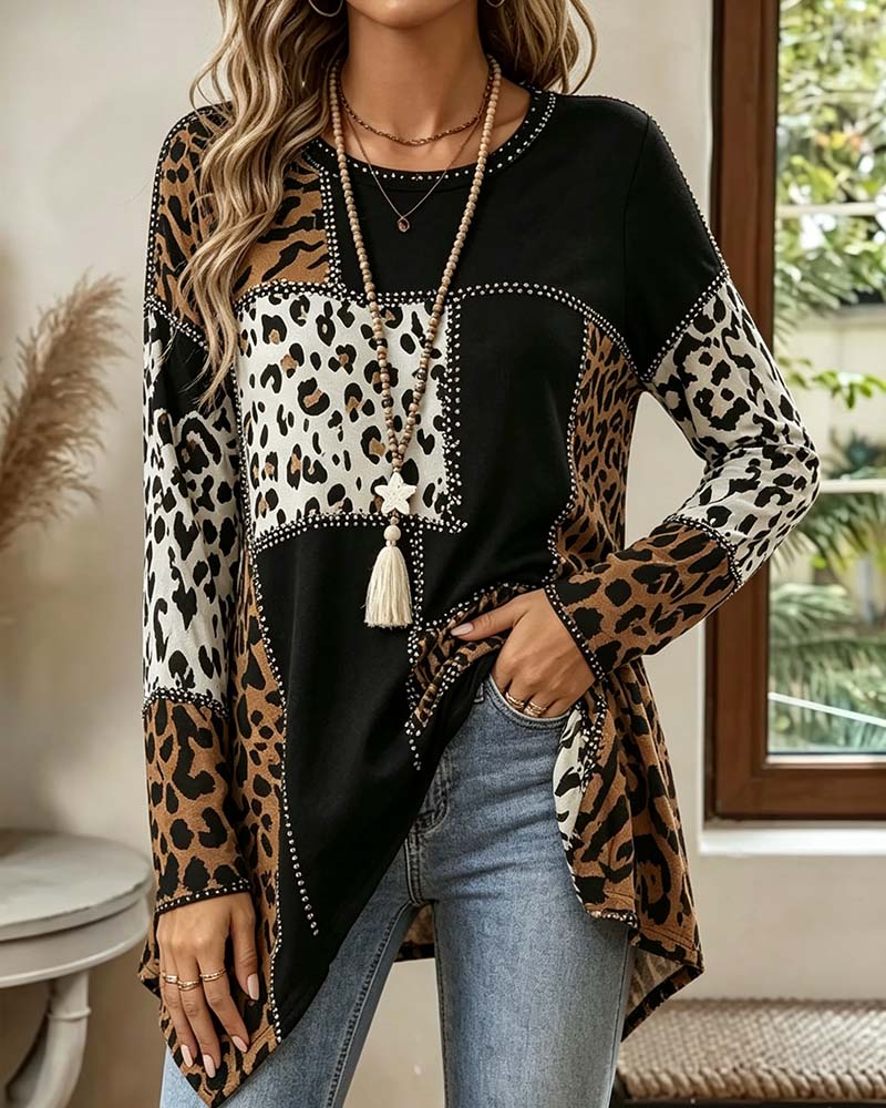 Blouse Léopard Imprimé Patchwork Irrégulier