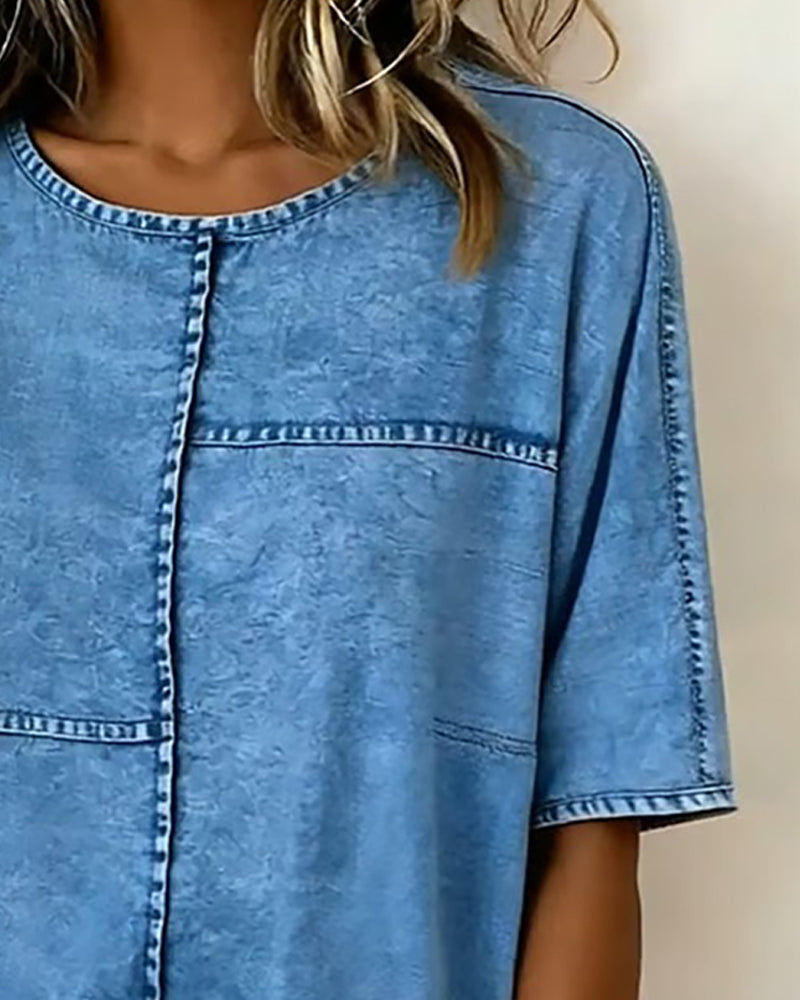 Haut Abîmé Denim Manche Courte