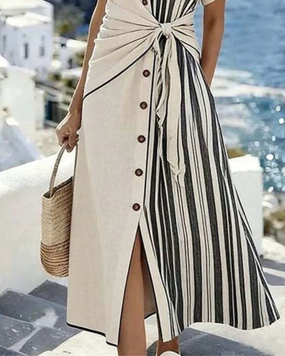 Robe Manches Courtes Fendu Coupe A