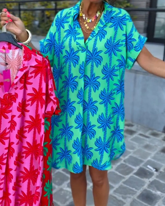 Robe Revers Col Palmier Arbre Imprimé