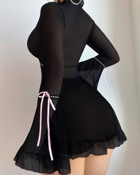 Robe De Nuit Manches Longues Laçage Transparent