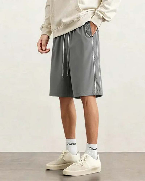 Shorts Double Rayure Blanche Mi-Cuisse Décontracté