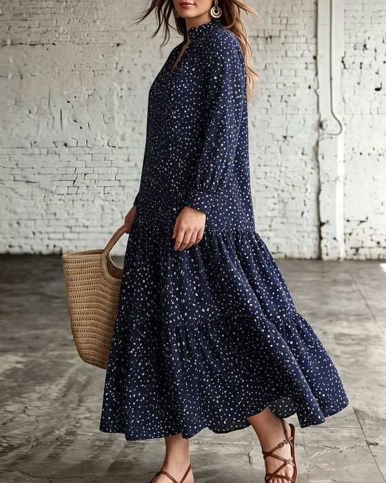Robe Col V Pois Volant Superposé