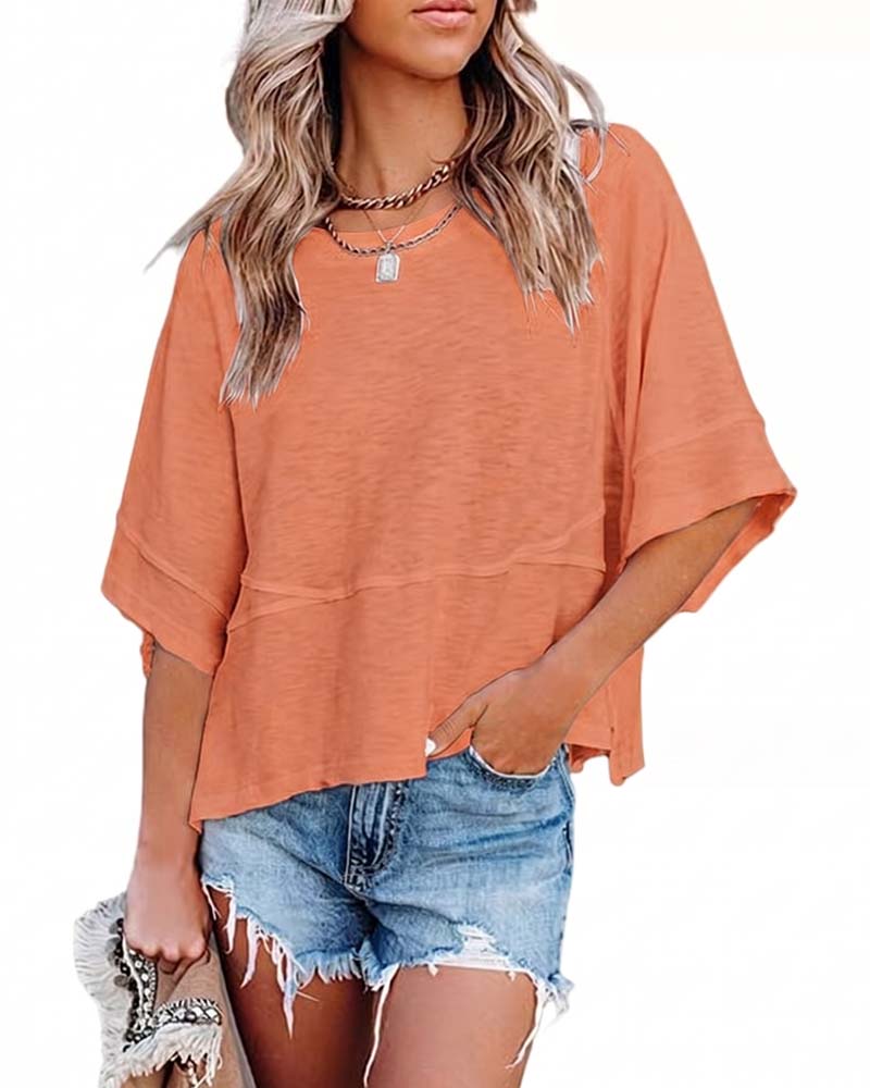 T-Shirt Panneau Unie Manche Évasée