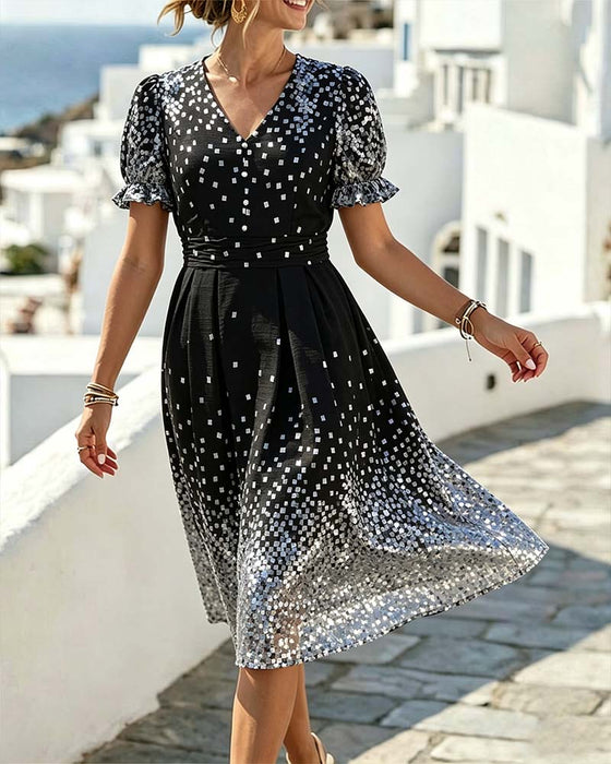Robe Col V Taille Manche Bouffante