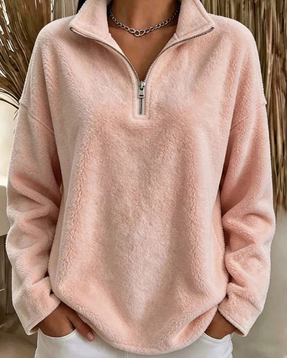 Sweatshirt Fermeture Éclair Petit Col Montant Pullover