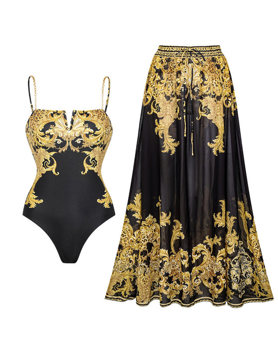 Maillot de bain Vintage Maille imprimée Protection solaire