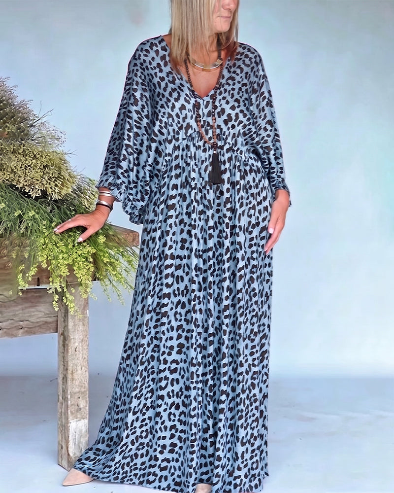 Robe Col En V Imprimé Léopard Coupe Loose Décontractée