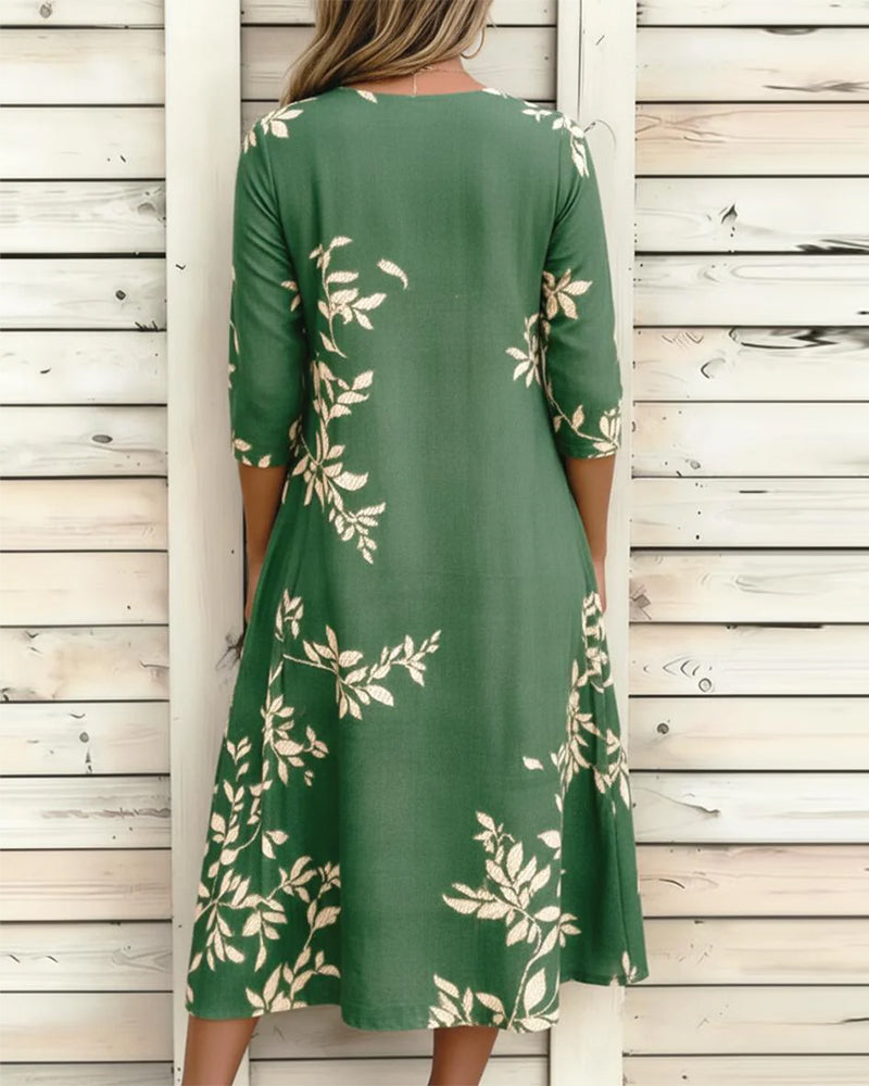 Robe Imprimé Botanique Bouton Froncé
