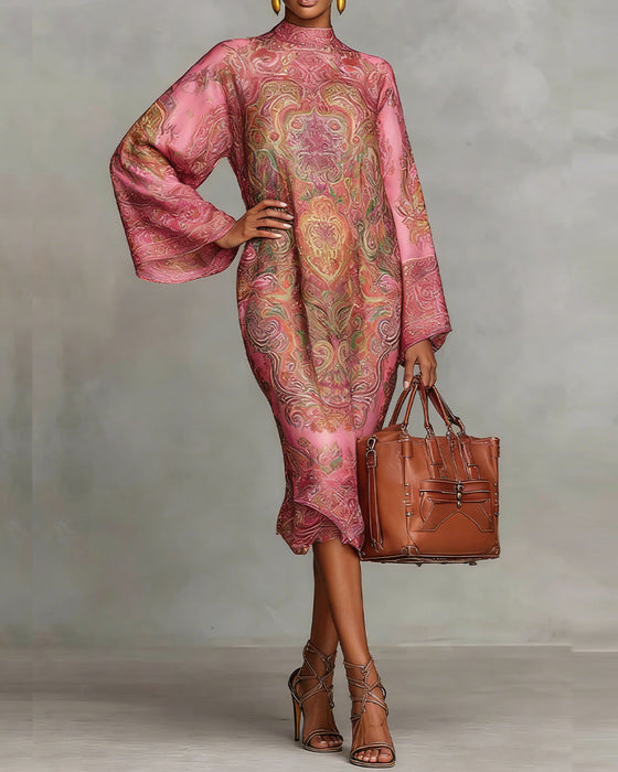 Robe À Col Montant Avec Imprimé Vintage