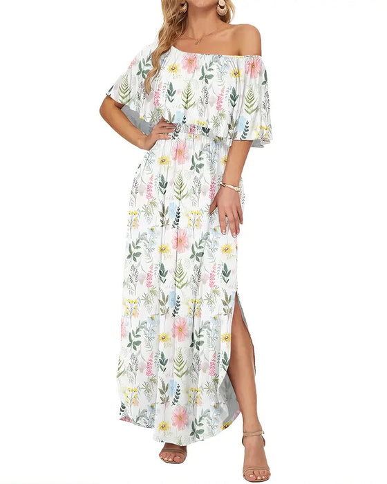 Robe Élégante Lavage À L'encre Fleurie Maxi