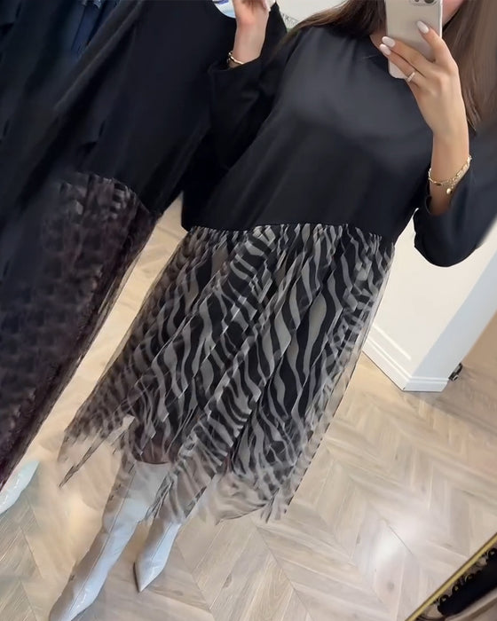 Robe Col Rond Patchwork Maille Imprimé