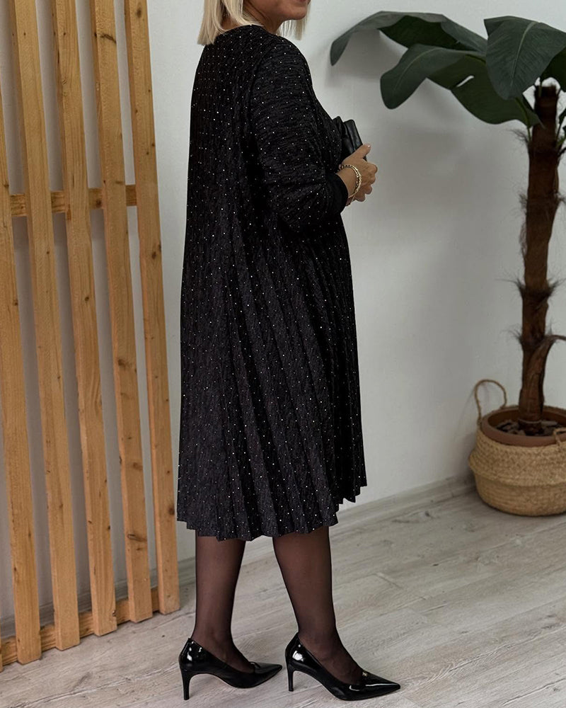 Robe Col Rond Scintillant Plissé Mode