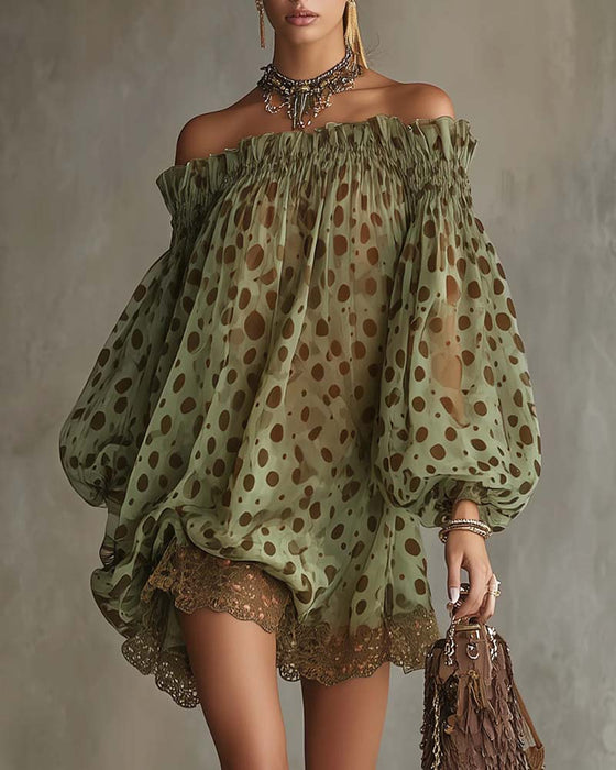 Robe Imprimé Léopard Off-Épaule Dentelle Patchwork