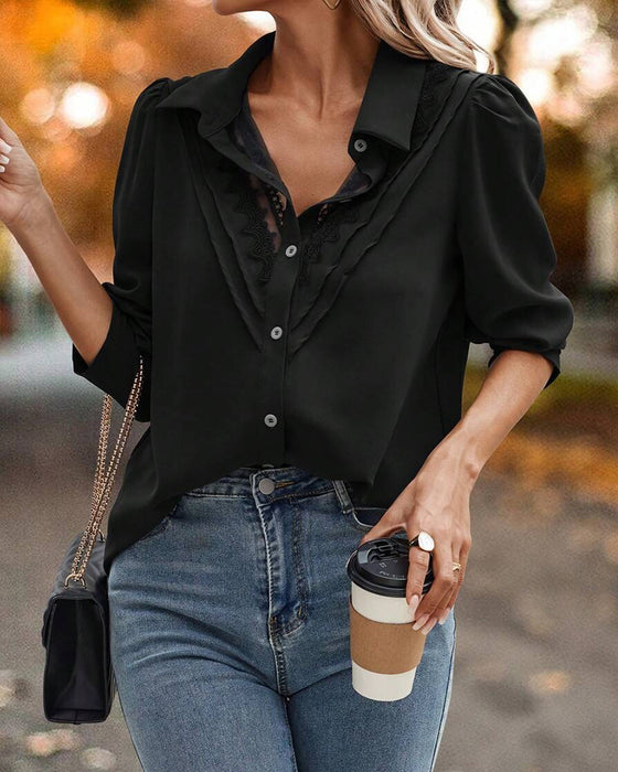 Blouse Manche Bouffante Dentelle Patchwork