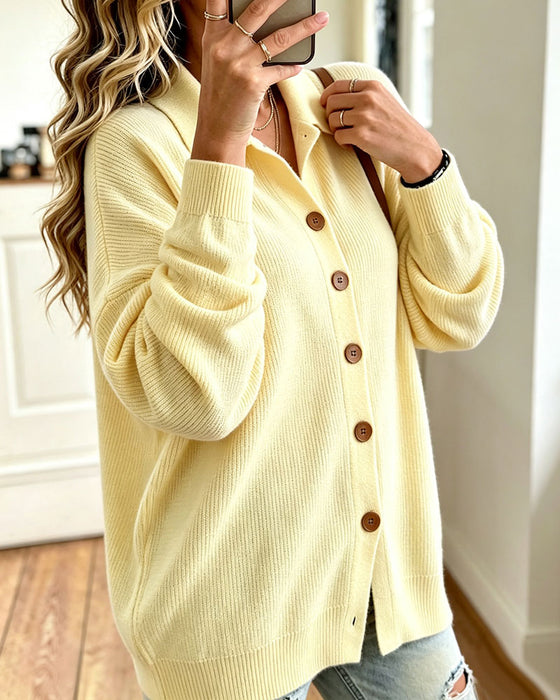 Cardigan Revers Boutonné Manches Tombantes
