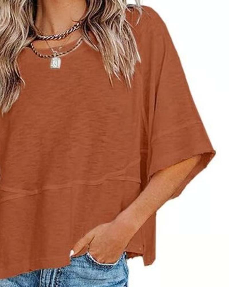 T-Shirt Panneau Unie Manche Évasée