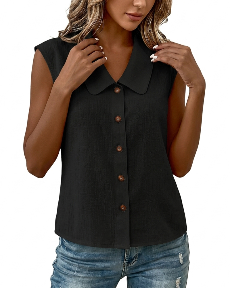 Chemise Sans Manches Col En Lin-Coton