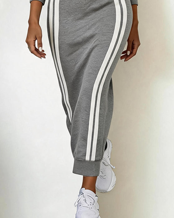 Robe Col Revers Fermeture Éclair Rayé Ajustée