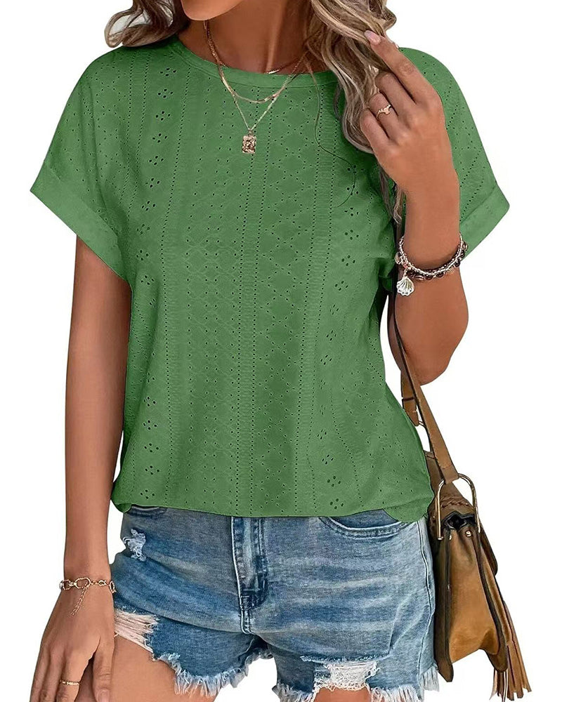 Blouses Uni Col Rond Ample Manches Courtes