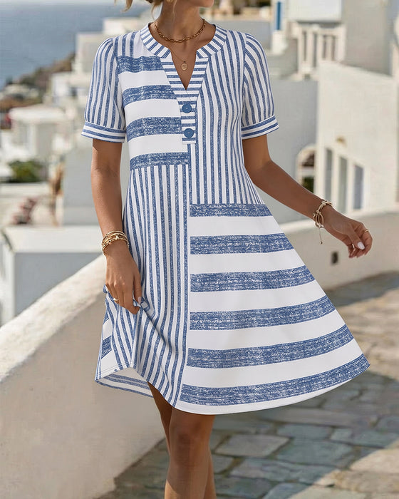 Robes Patchwork Rayure Manches Courtes Court