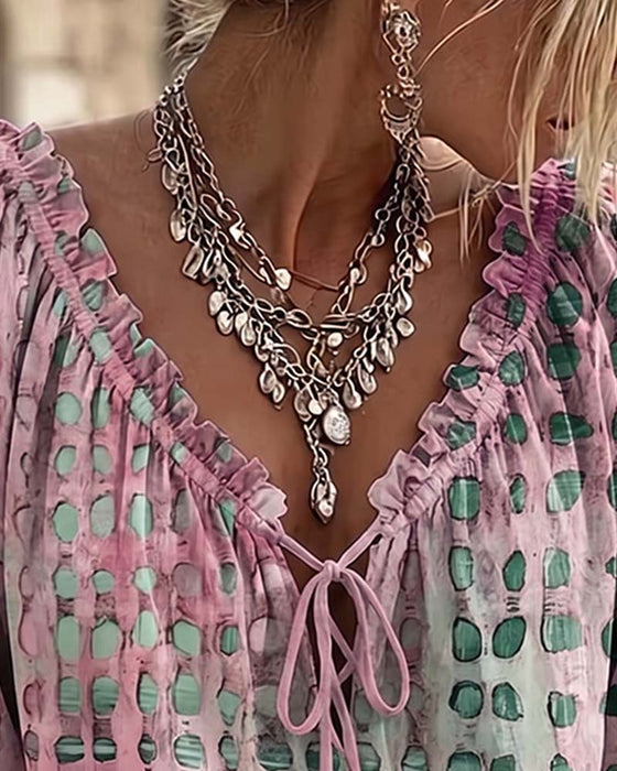 Blouse À Pois Avec Lacets