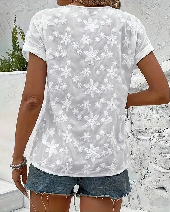 Blouse en dentelle unie col V