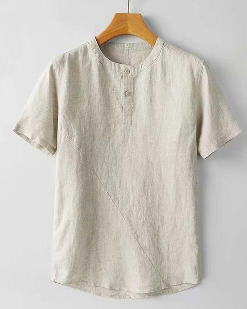 Chemise Homme Petit Col Montant Manches Courtes