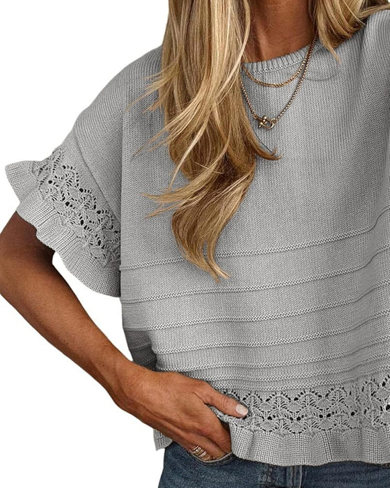 Blouse Col Rond Ourlet Volanté Découpe