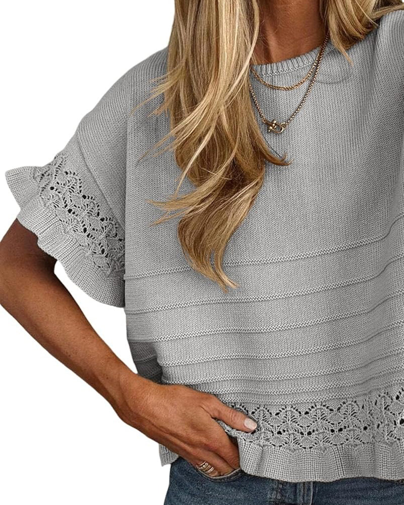 Blouse Col Rond Ourlet Volanté Découpe