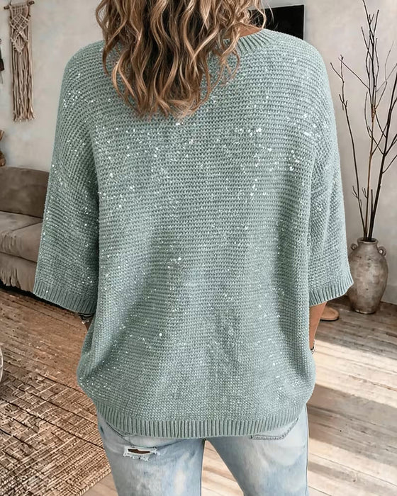 Pull Col Rond 3/4 Manche Décontracté