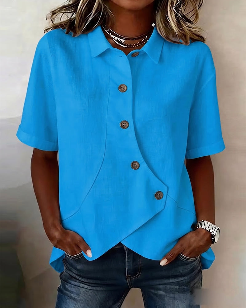 Chemise Patte Coton-lin Asymétrique Boutonnage