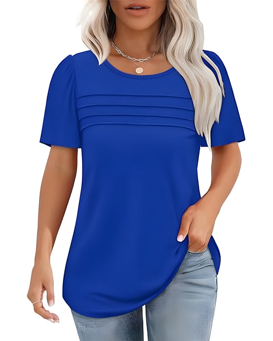 T-Shirt Plissé Ample Col Rond Manches Courtes