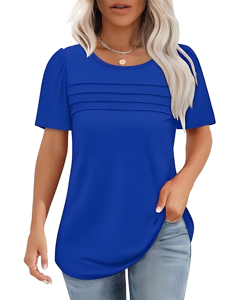 T-Shirt Plissé Ample Col Rond Manches Courtes