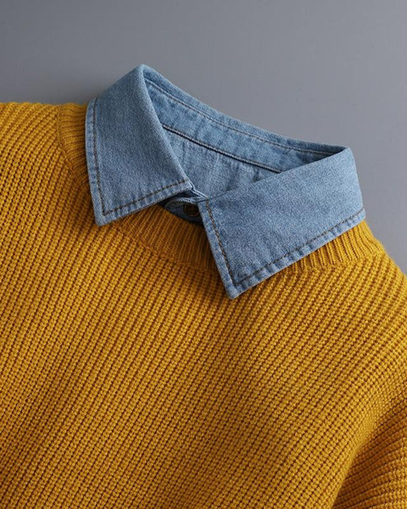 Col Classique Audacieux Denim Faux