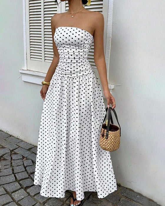 Robe Bandeau À Pois Ligne A Longue
