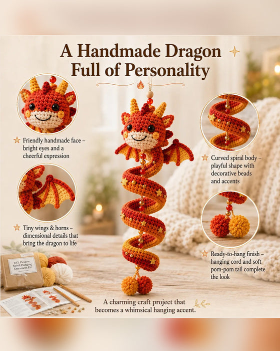🐉 Kit DIY pour débutant d'un ornement suspendu en spirale dragon enchanté | Ensemble complet incluant tous les outils et un guide étape par étape 💕