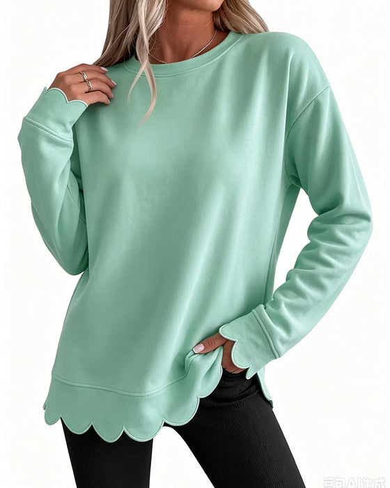 Sweatshirt Scallop Trim Décontracté