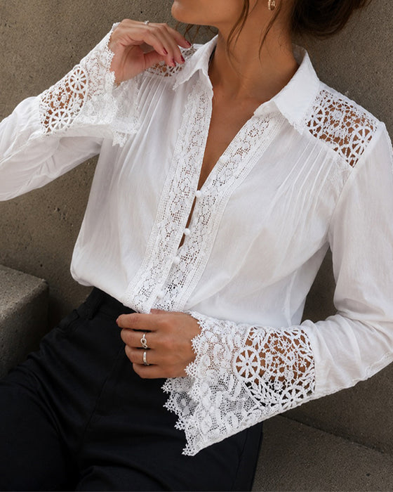 Blouse Revers Manche Longue Mode