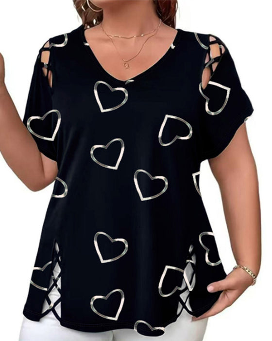 T-Shirt Motif Cœur Ajouré Manches Courtes
