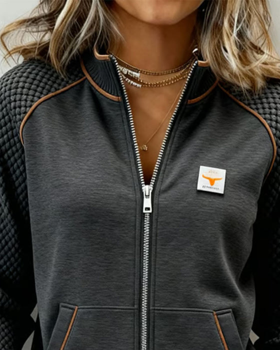 Manteau Fermeture Éclair Matelassé Diamant Patchwork Bloc De Couleur