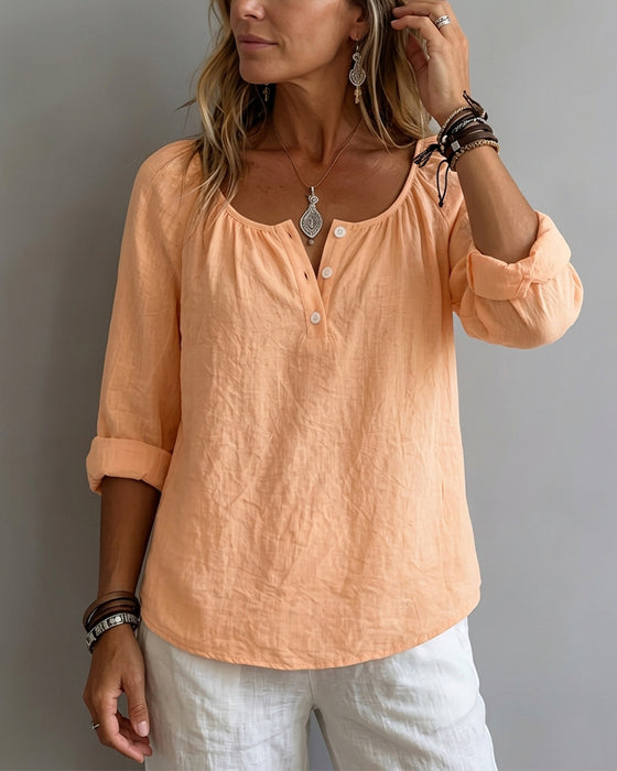 Blouse Unie Demi-Boutonnée