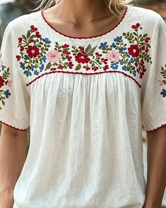 Blouse Col Rond Brodé Bohème