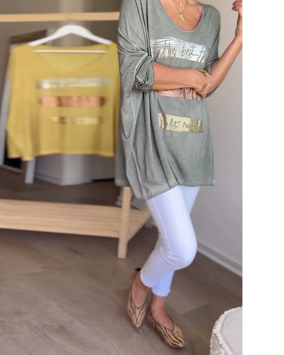 Haut lettre à manches longues et col rond