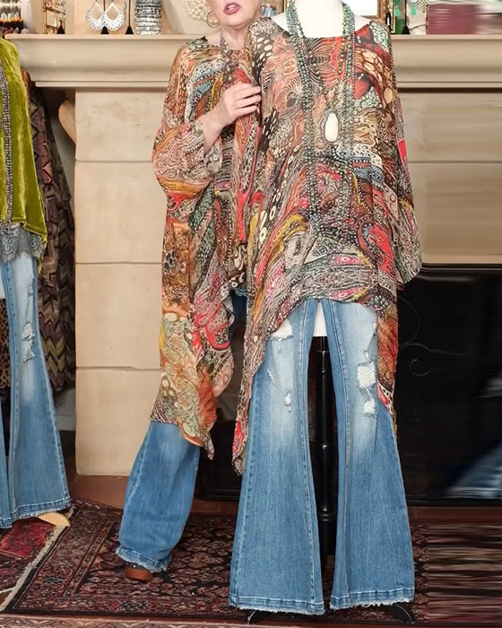 Blouse Large Manche Chauve-Souris Imprimé