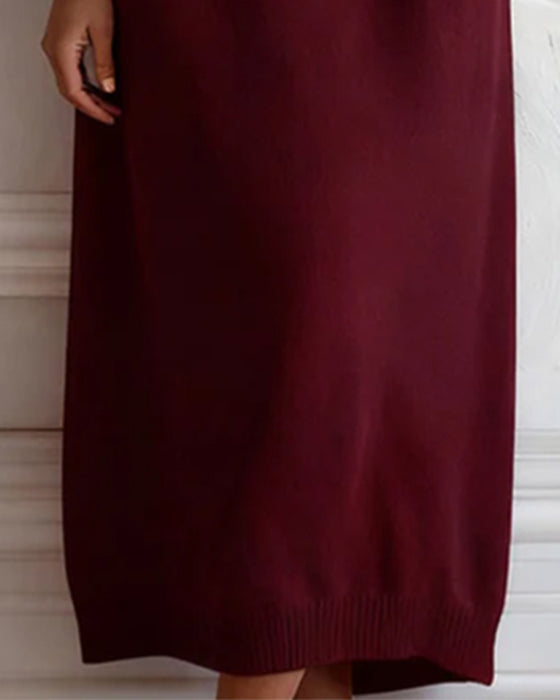 Robe Tricotée Couleur Unie À Col Rond