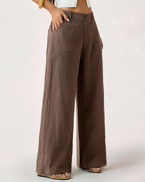 Pantalon Taille Élastique Poche Décontracté Large Jambe