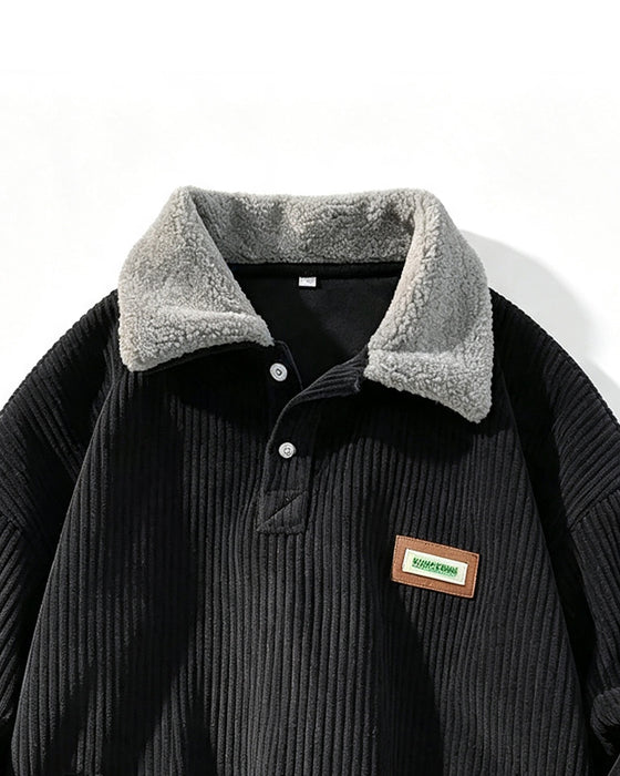Sweatshirt Côtelé Boutonné Revers