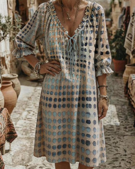 Robes Ton Bleu Polka Dot Col V